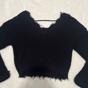 Forever 21 distressed V neck sweater BLACK